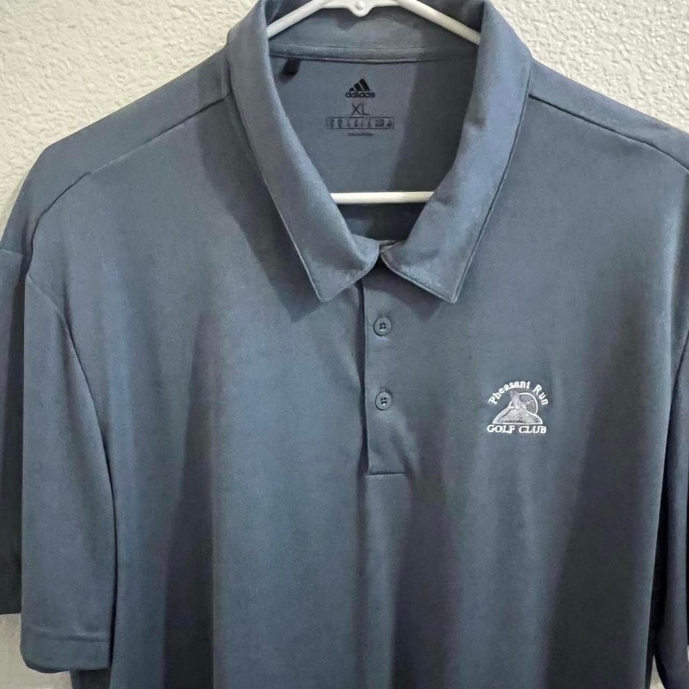 Adidas Mens XL Gray Pheasant Run Golf Club Embroidered Short Sleeve Polo Shirt